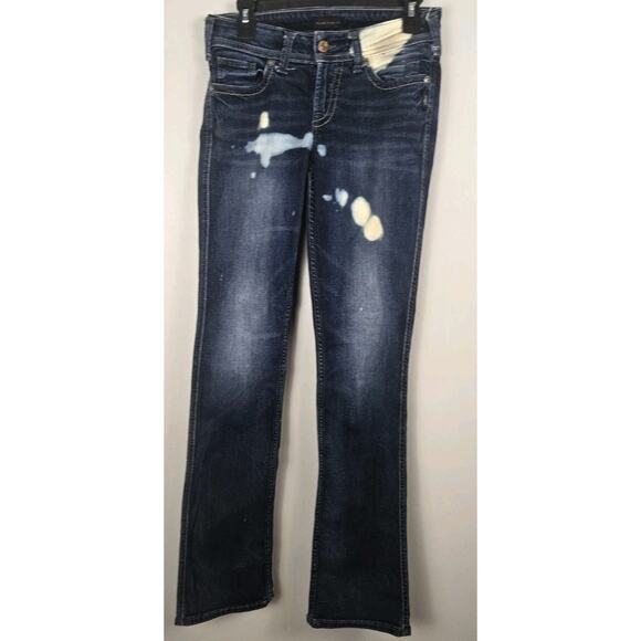 Silver Jeans Suki Slim Bootcut Mid Rise 27x35" Womens Distressed Acid Spot Wash - Picture 1 of 8